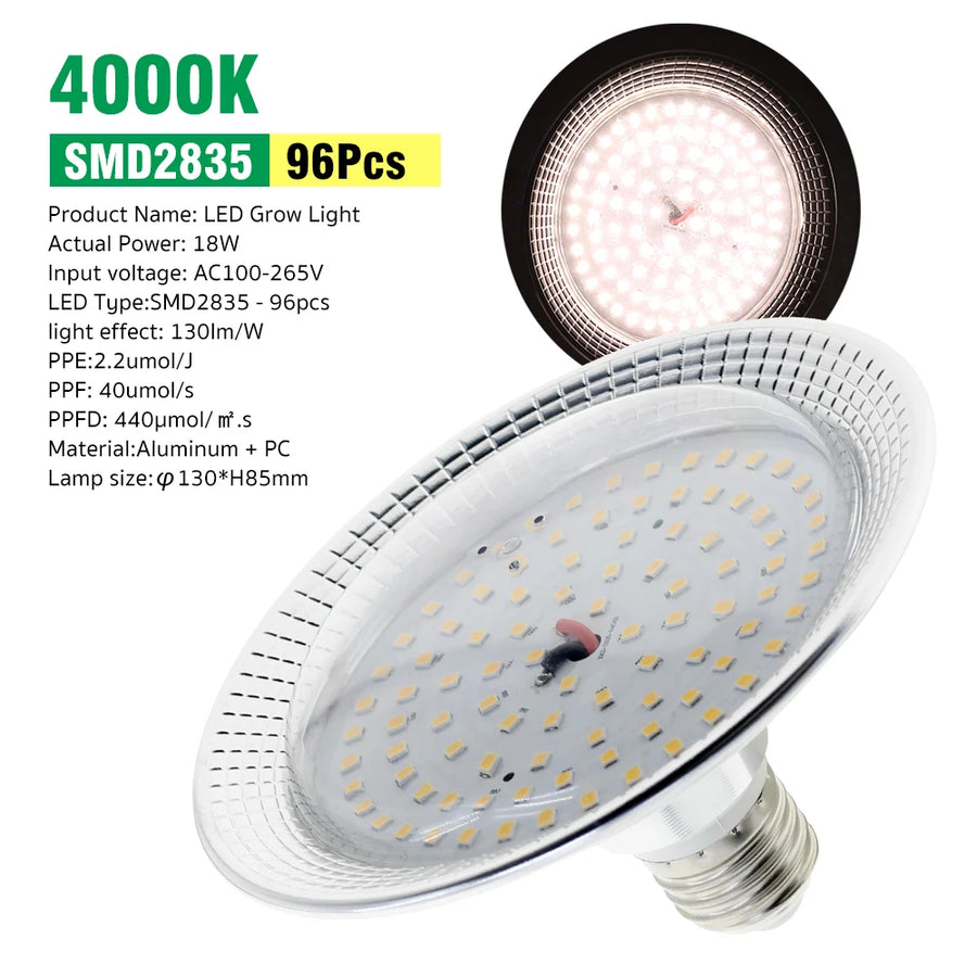 E27 18W Full Spectrum LED Grow Light