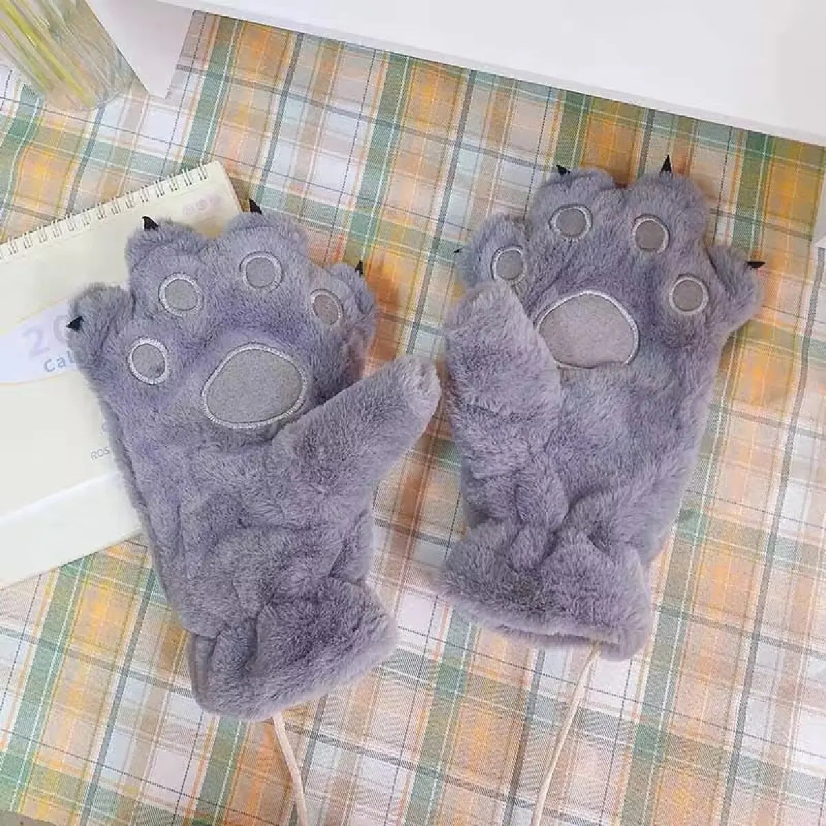 Cozy Plush Paw Winter Gloves for Kids Adults