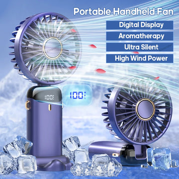 Mini USB Handheld Fan with Phone Stand & Display – with Aromatherapy