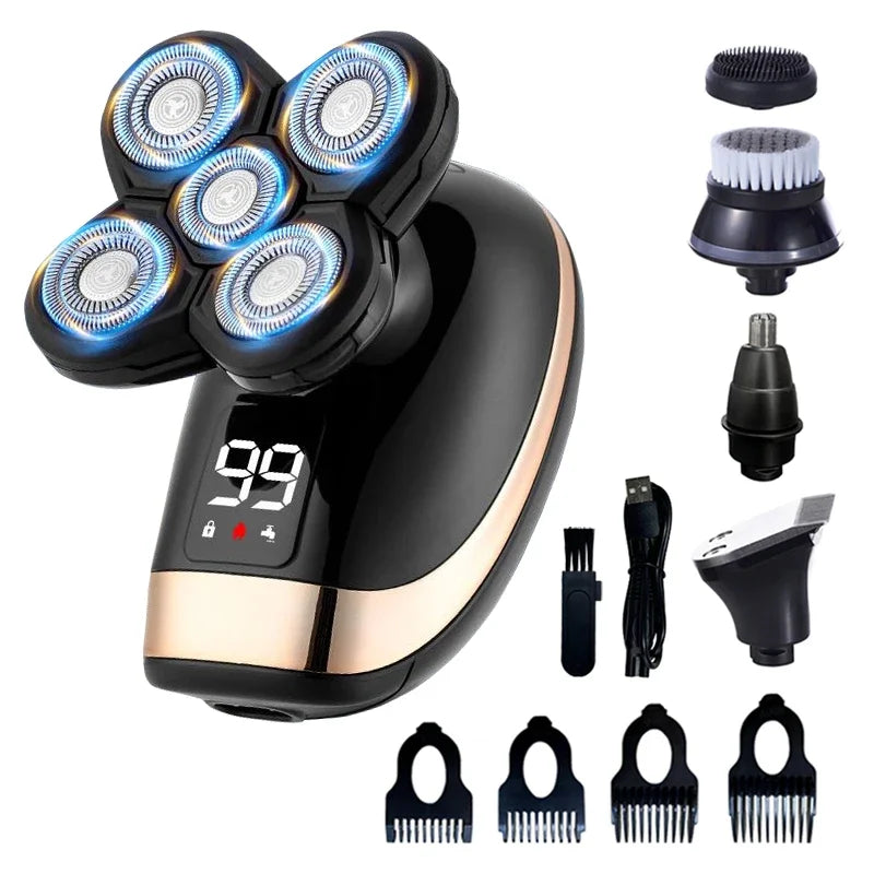 5-in-1 Electric Shaver for Men Waterproof Rechargeable Beard Razor