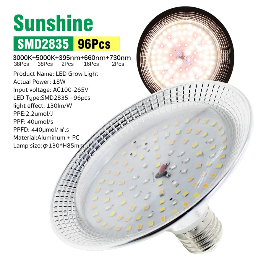 E27 18W Full Spectrum LED Grow Light