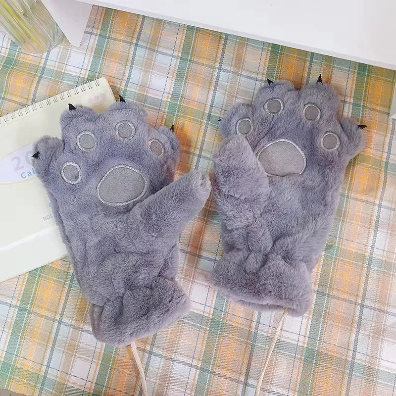 Cozy Plush Paw Winter Gloves for Kids Adults