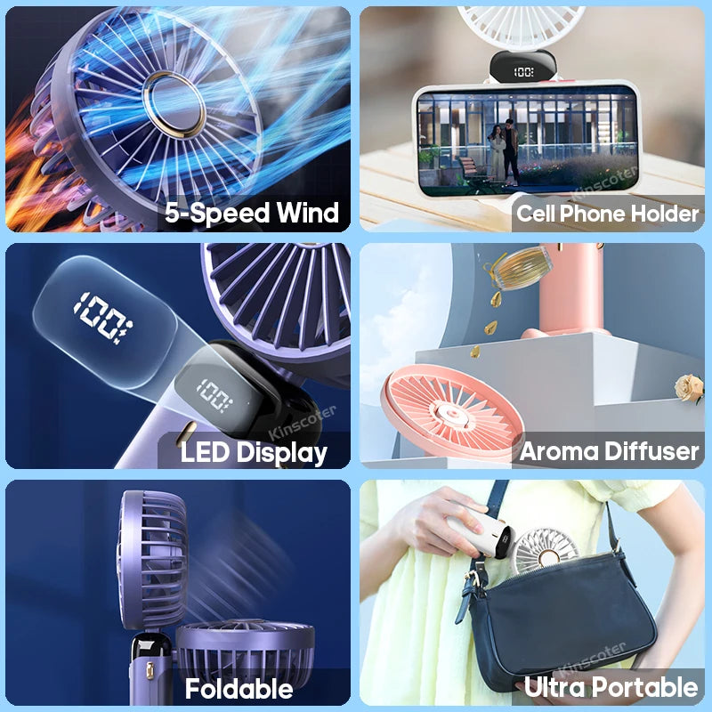 Mini USB Handheld Fan with Phone Stand & Display – with Aromatherapy