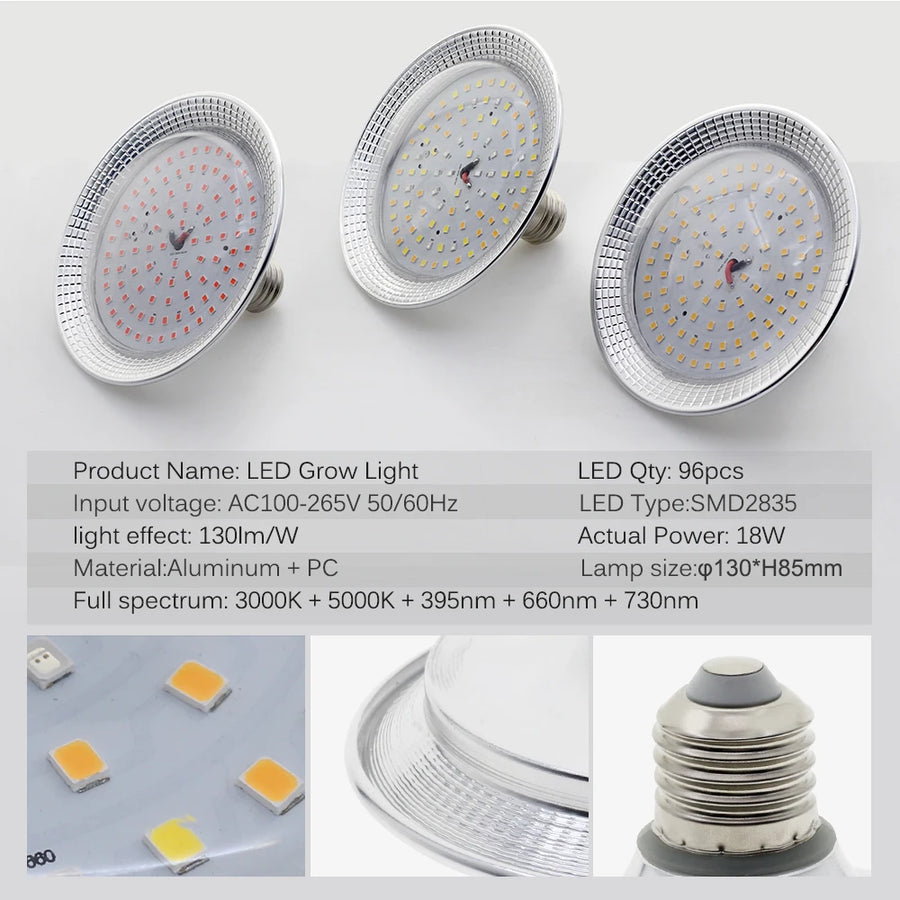 E27 18W Full Spectrum LED Grow Light