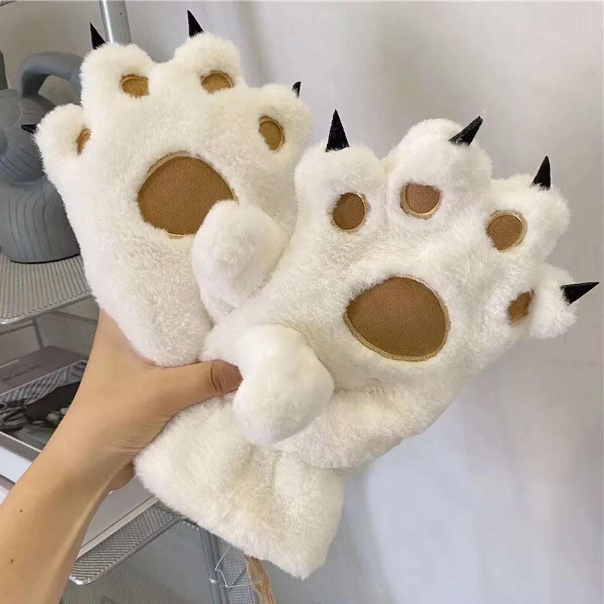 Cozy Plush Paw Winter Gloves for Kids Adults