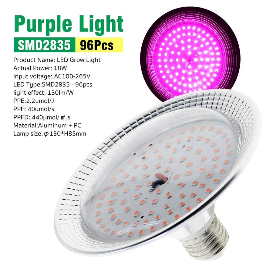 E27 18W Full Spectrum LED Grow Light
