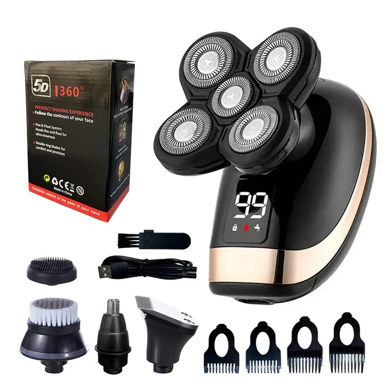5-in-1 Electric Shaver for Men Waterproof Rechargeable Beard Razor