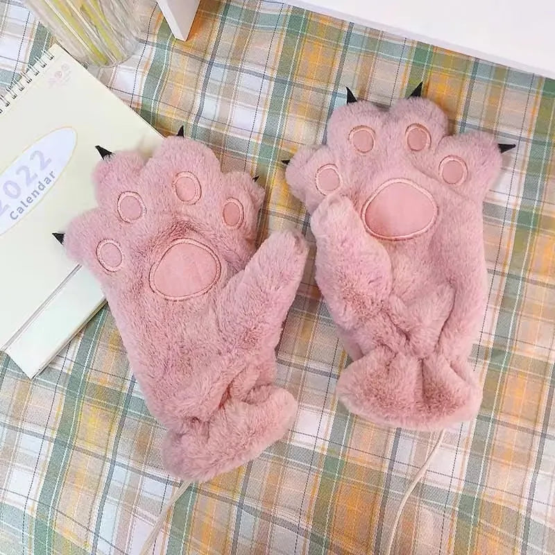 Cozy Plush Paw Winter Gloves for Kids Adults