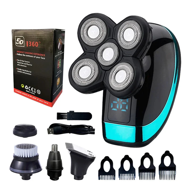 5-in-1 Electric Shaver for Men Waterproof Rechargeable Beard Razor