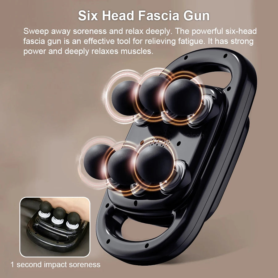 6-Head Fascia Massage Gun for Back & Waist