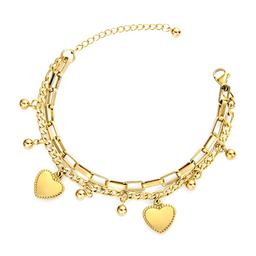 18K Gold-Plated Heart Charm Bracelet – Waterproof & Hypoallergenic