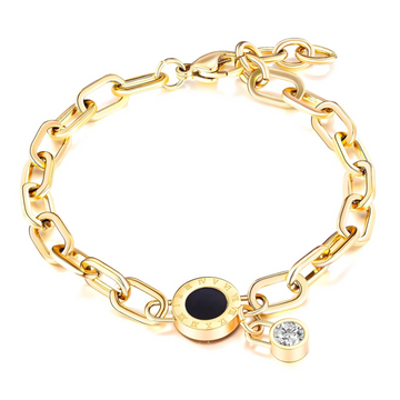 Roman Numeral Black Stone Bracelet – 18K Gold Plated Stainless Steel