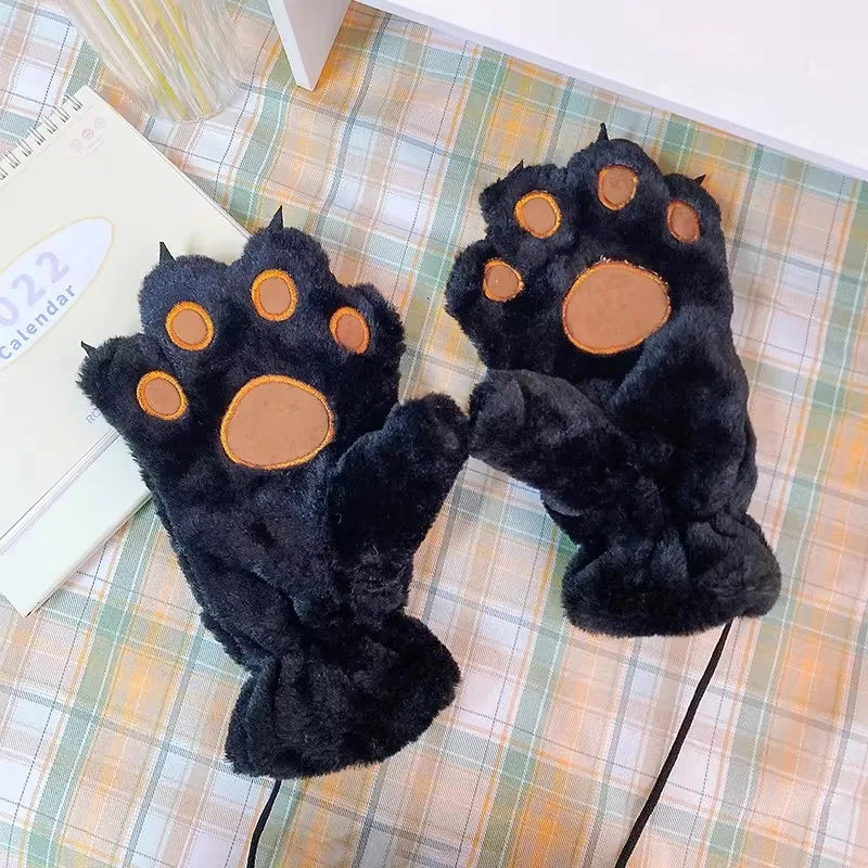 Cozy Plush Paw Winter Gloves for Kids Adults