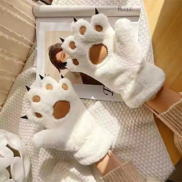 Cozy Plush Paw Winter Gloves for Kids Adults 